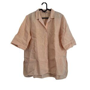 Lafayette 148 NY Creamsicle Linen Short Sleeve Button Shirt Womens Medium